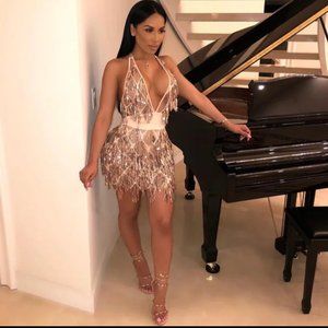 Rose gold short sequin dress